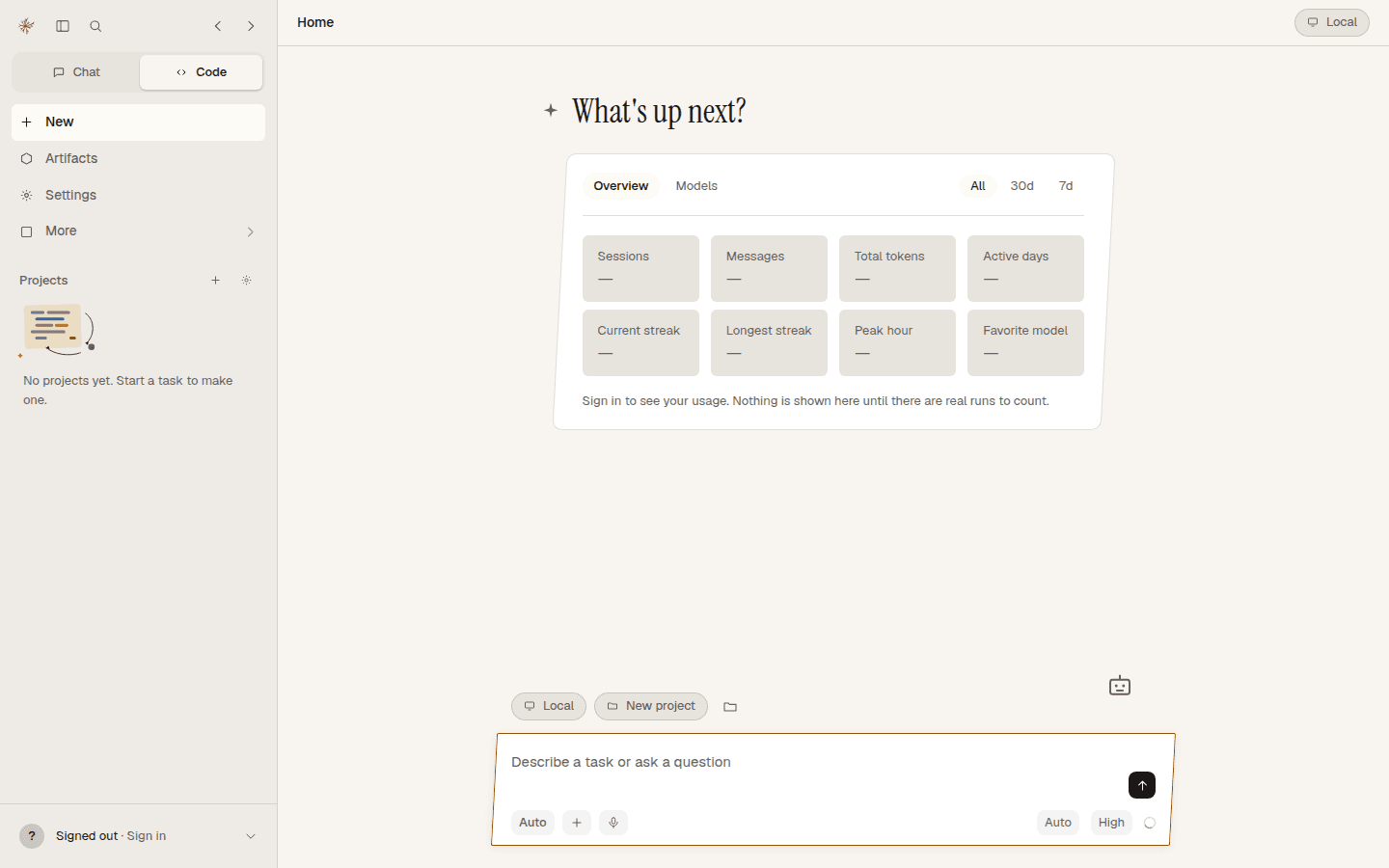 The Prabloé Code workspace: a project list, a run in progress and the agent's plan beside it